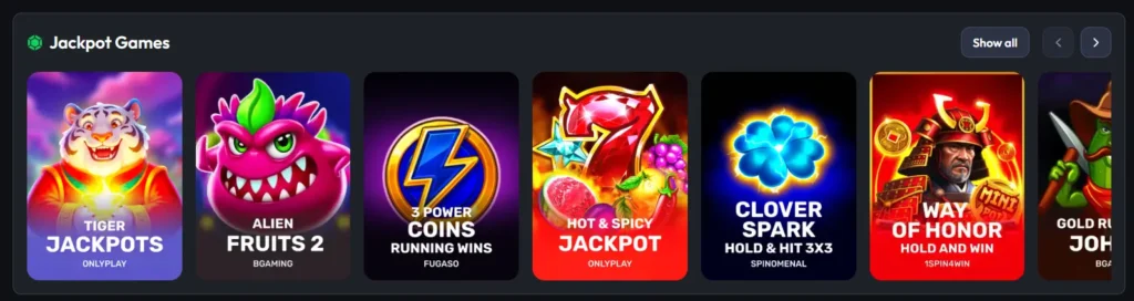 Online Casino ReelsOn jackpot games section