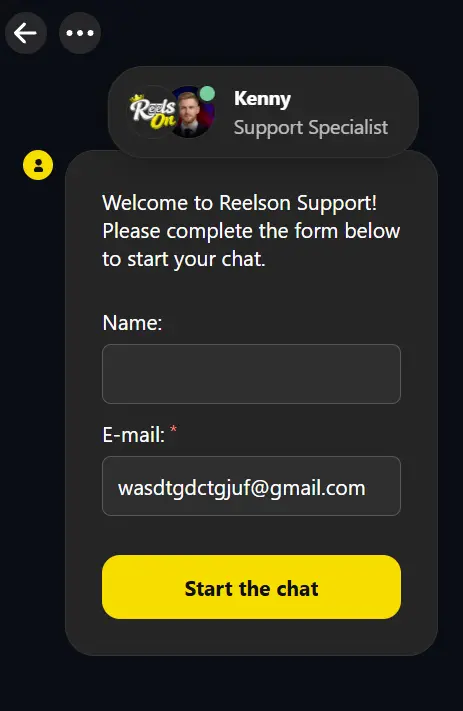 ReelsOn Casino customer support live chat interface